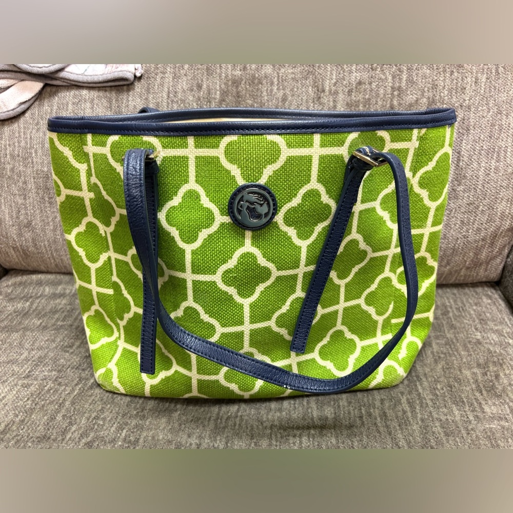 Spartina 449 Lime Green Patterned Purse with Navy Trim